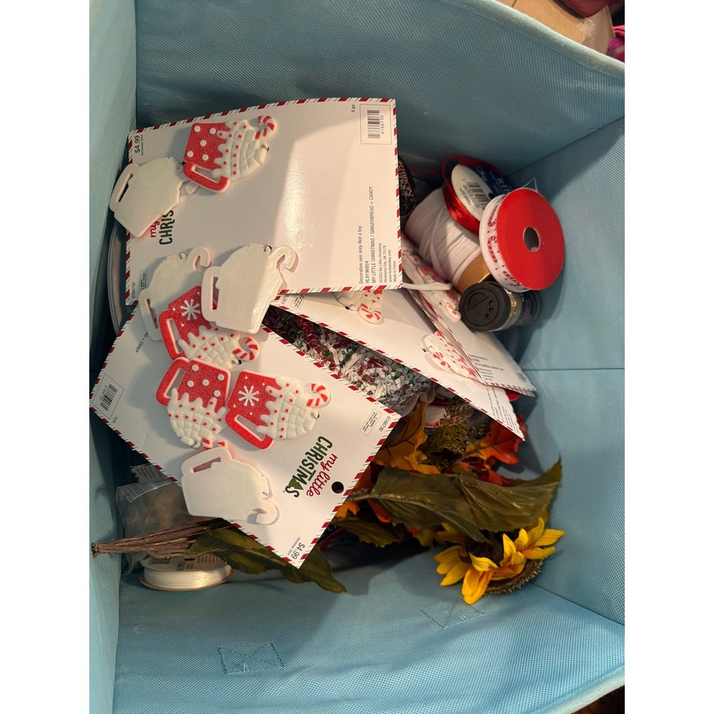 Mixed Craft Supply Lot Christmas Cocoa Stickers Ribbon Wine Corks Floral Picks